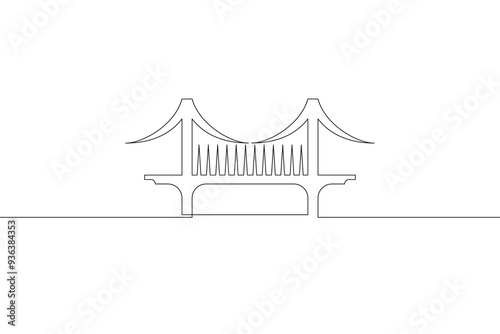 Continuous one line drawing bridge logo. Architecture. Bridge over the river.One continuous line isolated minimal illustration.