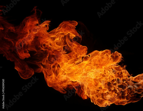 Fire flames on black background. Abstract blaze fire flame texture background. 