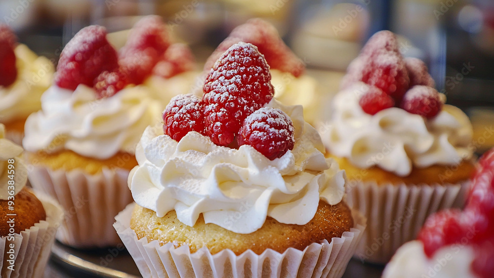 Elegant Cupcakes with Whipped Cream in French Patisserie Elegant Cupcakes with Whipped Cream in French Patisserie
