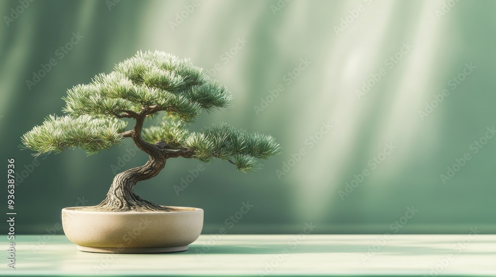 Bonsai Tree on a Green Background Bonsai Tree on a Green Background