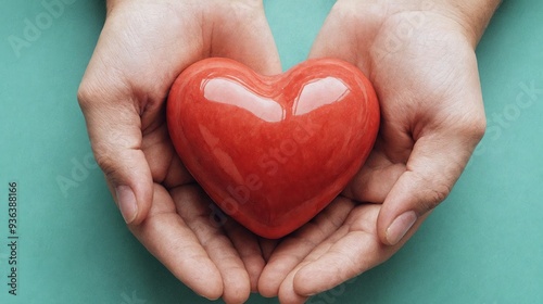 A person holding a red heart in their hands.