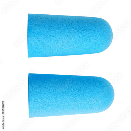 Foto Blue earplugs on a blank background.