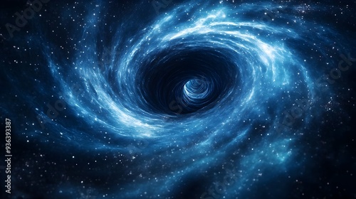 Collapsing Wormhole in Dark Blue Cosmic Vortex - Surreal Digital Art