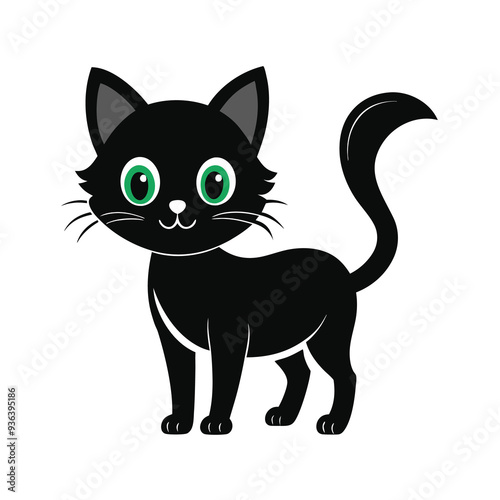 create cute cat Full Body vector style silhouette with white background