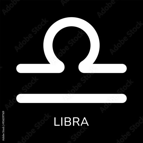 Libra zodiac sign icon. White line icon isolated on black background. Tattoo libra zodiac symbol. Astrological, zodiacal horoscope. Vector illustration.