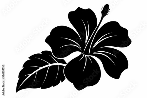 Hibiscus flower vector silhouette, hibiscus icon, Tropical hibiscus bloom silhouette
