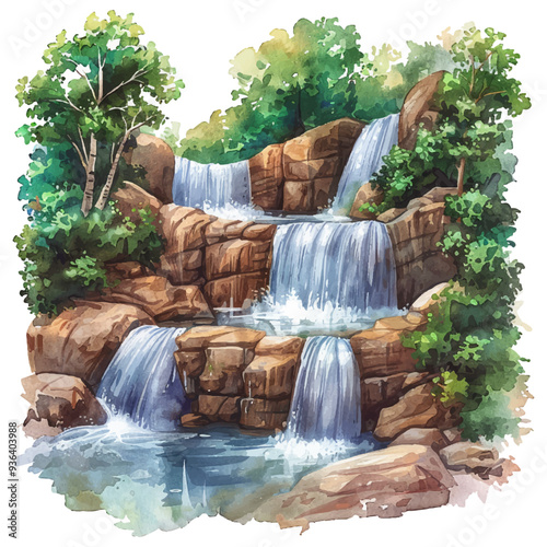 waterfall in forest vector illustration in watercolor style 1