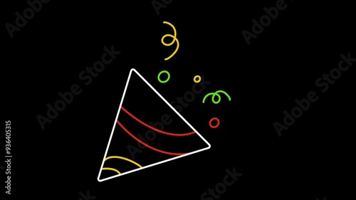 Confetti Party Popper, Stock Overlay 4k Animation Video, 3D Motion Graphics loop Animation, with Chroma key, Alpha Channel, High Resolution, Black and Green Screen Background