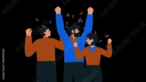 Clean Geometric Sales Team Celebrating, Stock Overlay 4k Animation Video, 3D Motion Graphics loop Animation, with Chroma key, Alpha Channel, High Resolution, Black and Green Screen Background