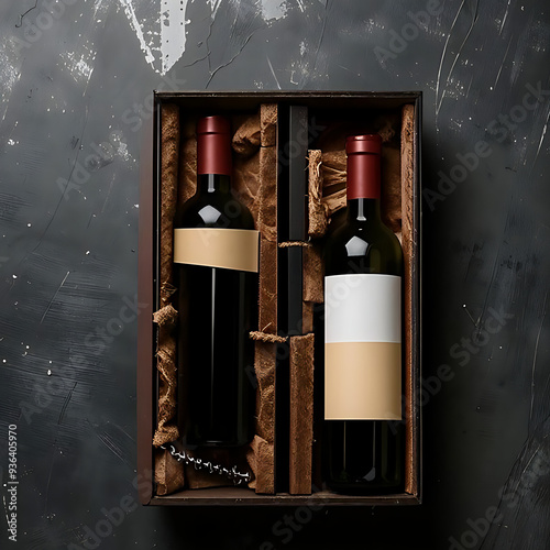 Wooden box with bottle of wine