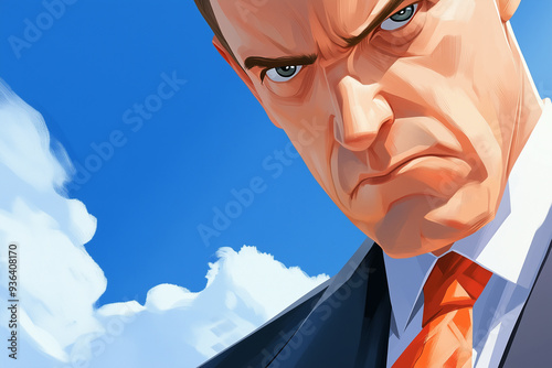 Close-up, an illustrator of an angry businessman  photo