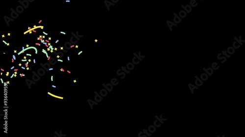Confetti for Party Celebration, Stock Overlay 4k Animation Video, 3D Motion Graphics loop Animation, with Chroma key, Alpha Channel, High Resolution, Black and Green Screen Background