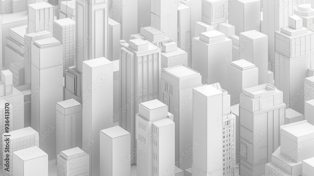 3D model of white city buildings in simple shapes 3D model of white city buildings in simple shapes