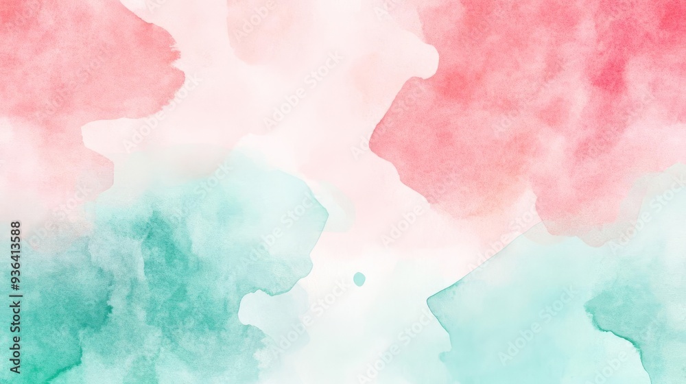 Obraz premium Light blush and mint watercolor splashes, soft color palette, delicate texture