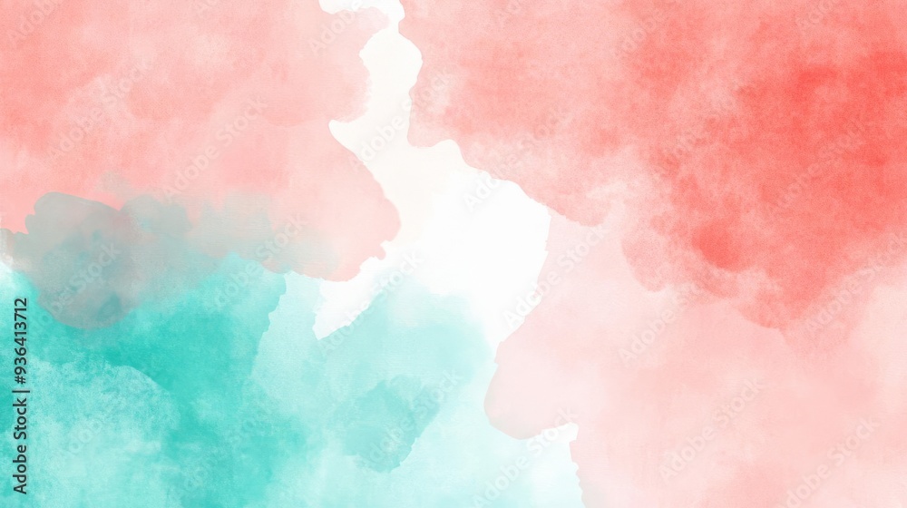 Obraz premium Light blush and mint watercolor splashes, soft color palette, delicate texture