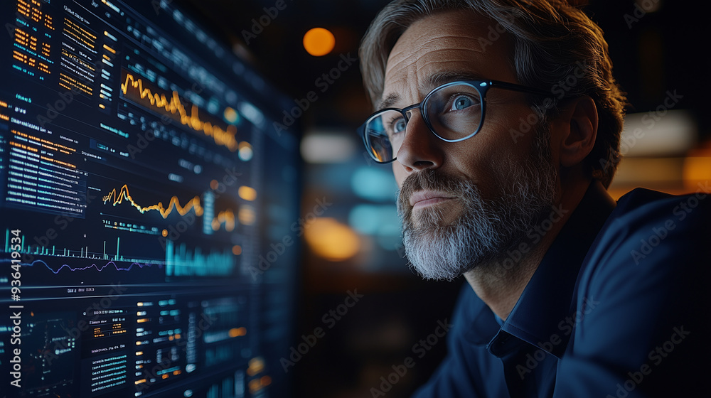 A team of financial analysts conducting a deep dive into a company's financial performance, using advanced software and visualizations.