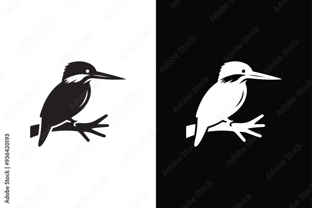 Obraz premium Kingfisher bird victor icon with black and white background.