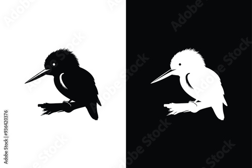 Kingfisher bird victor icon with black and white background.