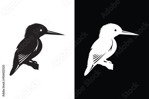 Kingfisher bird victor icon with black and white background.