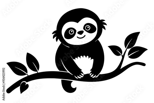 sloth vector silhouette, Sloth sleeping on a tree branch, sloth sleeping, t-shirt design, vector Illustration