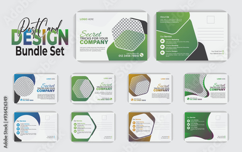 Corporate and minimal simple postcard design bundle set for corporate business. Marketing poster, flyer, postcard design template
 photo