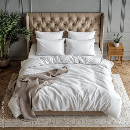 Classic bed with pillow and throw created with generated ai