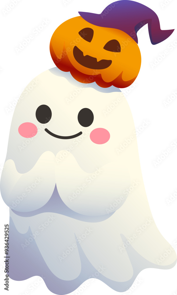Obraz premium Cute Ghost with Pumpkin Hat (Gradient Color Style)