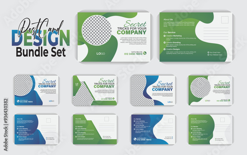Postcard layout design bundle set, unique style professional postcard design vector flyer with creative gradient colorful variation for your business.
