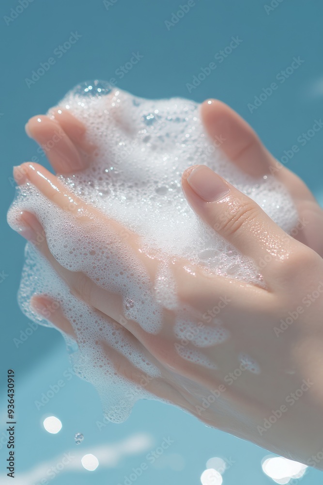 Hands Washing With Soap and Bubbles in Clear Water Outdoors Hands Washing With Soap and Bubbles in Clear Water Outdoors