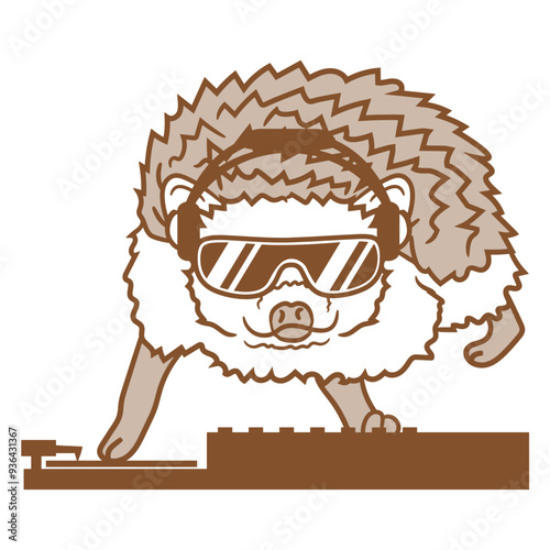 Cute Hedgehog Music DJ Mixing Console Autumn Animal Headphone Sunglasses Party Night Dancing Clubber Raver Comic Humor Cartoon Cool Fun Sound Disco Club Festival Band Concert Techno Discothek Love