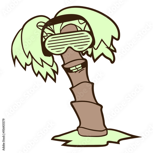 Happy Palm Music DJ Summer Tree Beach Vacation Nature Headphone Sunglasses Party Night Dancing Clubber Raver Comic Humor Cartoon Cool Fun Sound Disco Club Festival Band Concert Techno Discothek Love