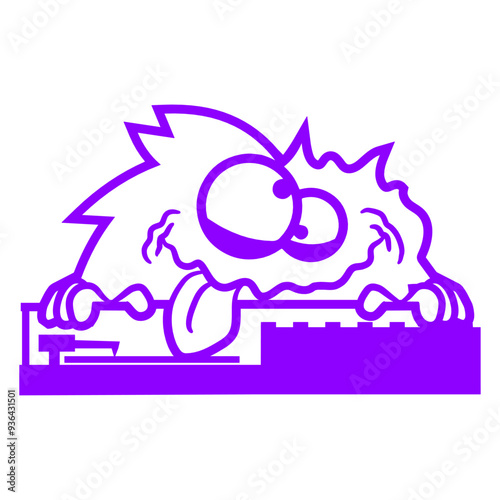 Hairy Happy Crazy Weird Party Monster Tongue Face Music DJ Mixing Console Headphone Night Dancing Clubber Raver Comic Humor Cartoon Cool Sound Disco Club Festival Band Concert Techno Discothek Love