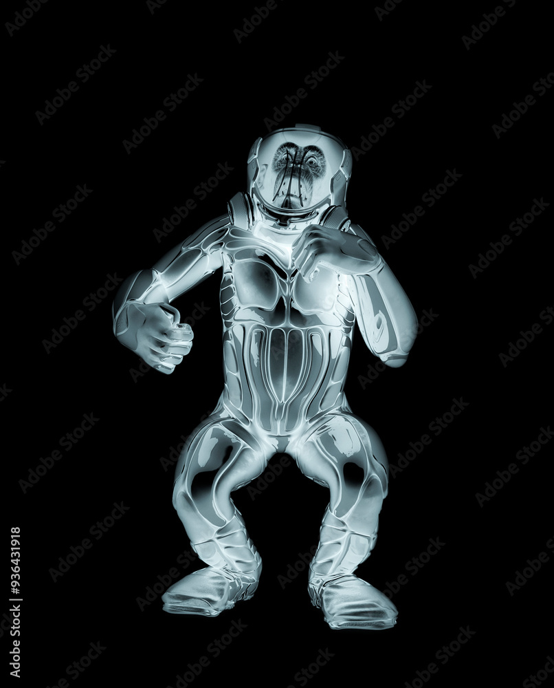 chimpanzee astronaut is doing a dominant pose in white background chimpanzee astronaut is doing a dominant pose in white background