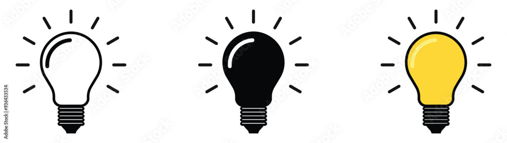 Light bulb icon set. Idea icon. Lamp concept. Light bulb, isolated in modern outline, flat, and colored design. Vector illustration Light bulb icon set. Idea icon. Lamp concept. Light bulb, isolated in modern outline, flat, and colored design. Vector illustration