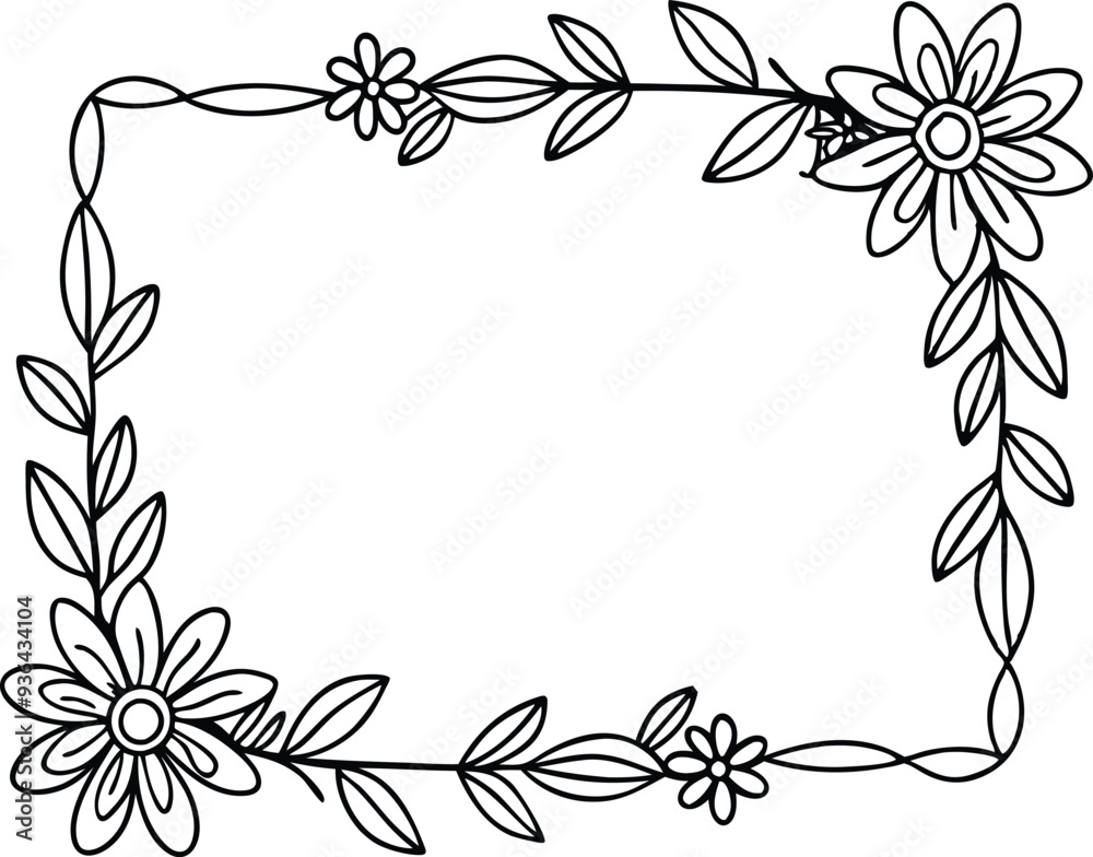 Floral Border square line art illustration black and white Floral Border square line art illustration black and white