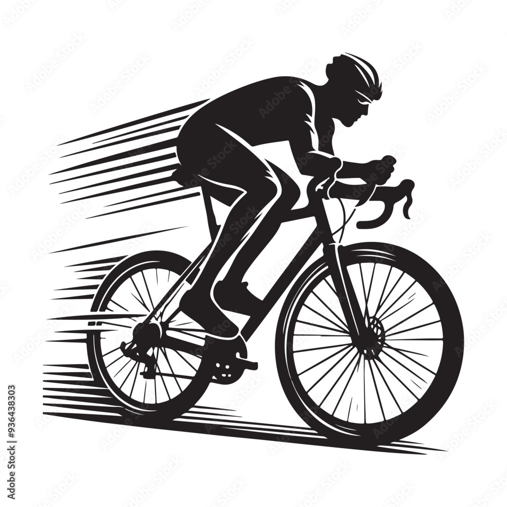Cycling Theme, Vector Silhouette Of Road Cyclist Vector Silhouetted White Background Cycling Theme, Vector Silhouette Of Road Cyclist Vector Silhouetted White Background