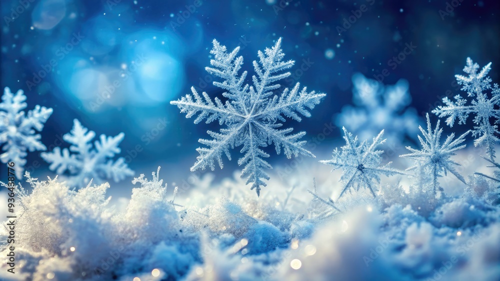 Delicate, intricate snowflakes gently fall onto a frozen winter wonderland background, creating a serene and peaceful atmosphere with soft, feathery textures and frosty whites. Delicate, intricate snowflakes gently fall onto a frozen winter wonderland background, creating a serene and peaceful atmosphere with soft, feathery textures and frosty whites.