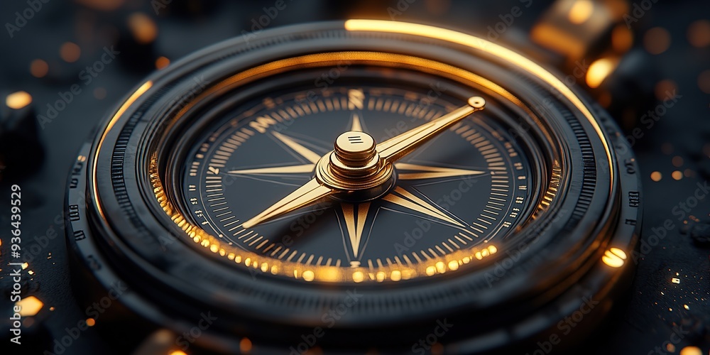 Classic compass with a gold finish on a simple blue background Classic compass with a gold finish on a simple blue background