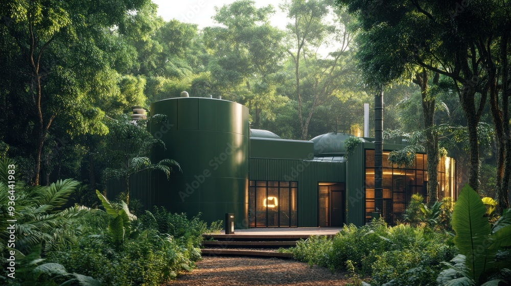 Modern Green House in Lush Forest Modern Green House in Lush Forest