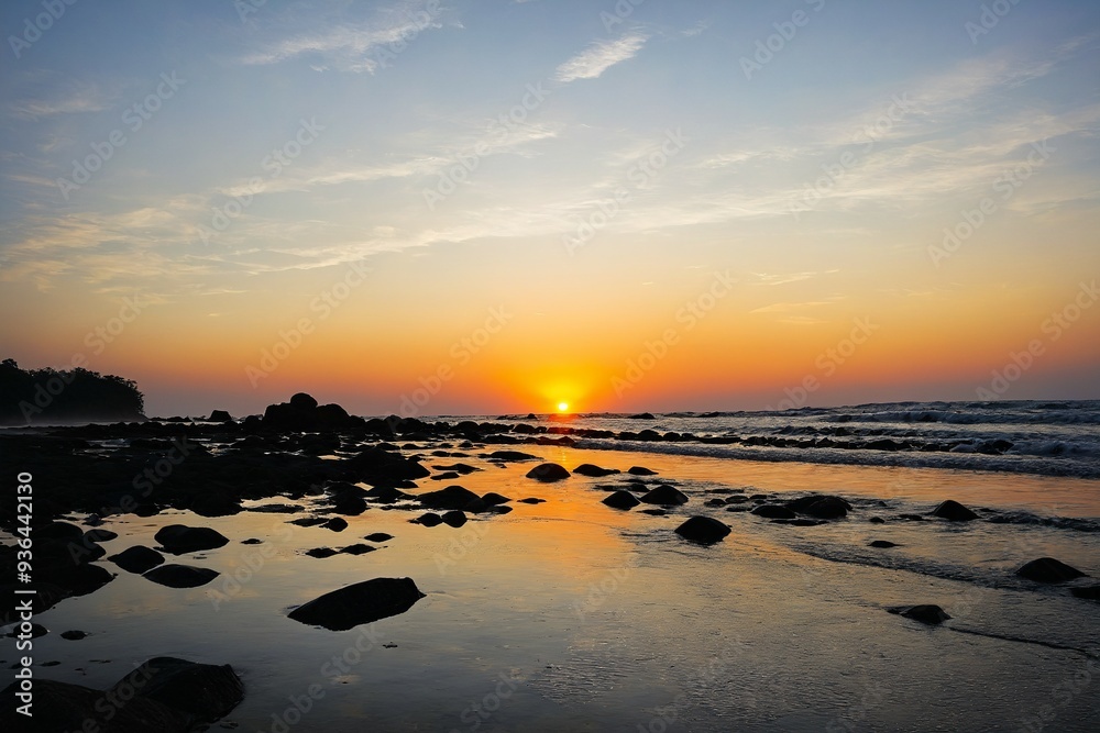 A serene moment of day's end with waves and sky blending together A serene moment of day's end with waves and sky blending together