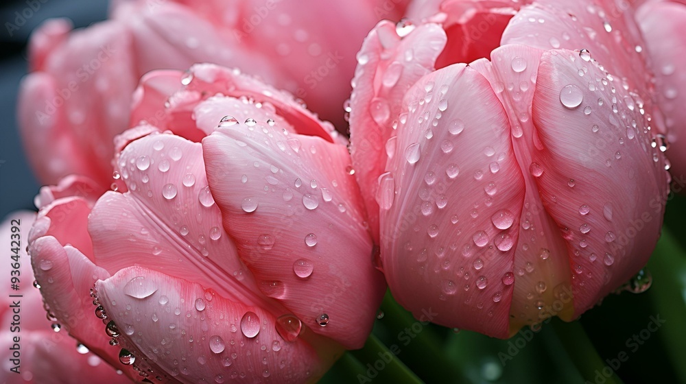 a group of pink flowers with water droplets. a group of pink flowers with water droplets.