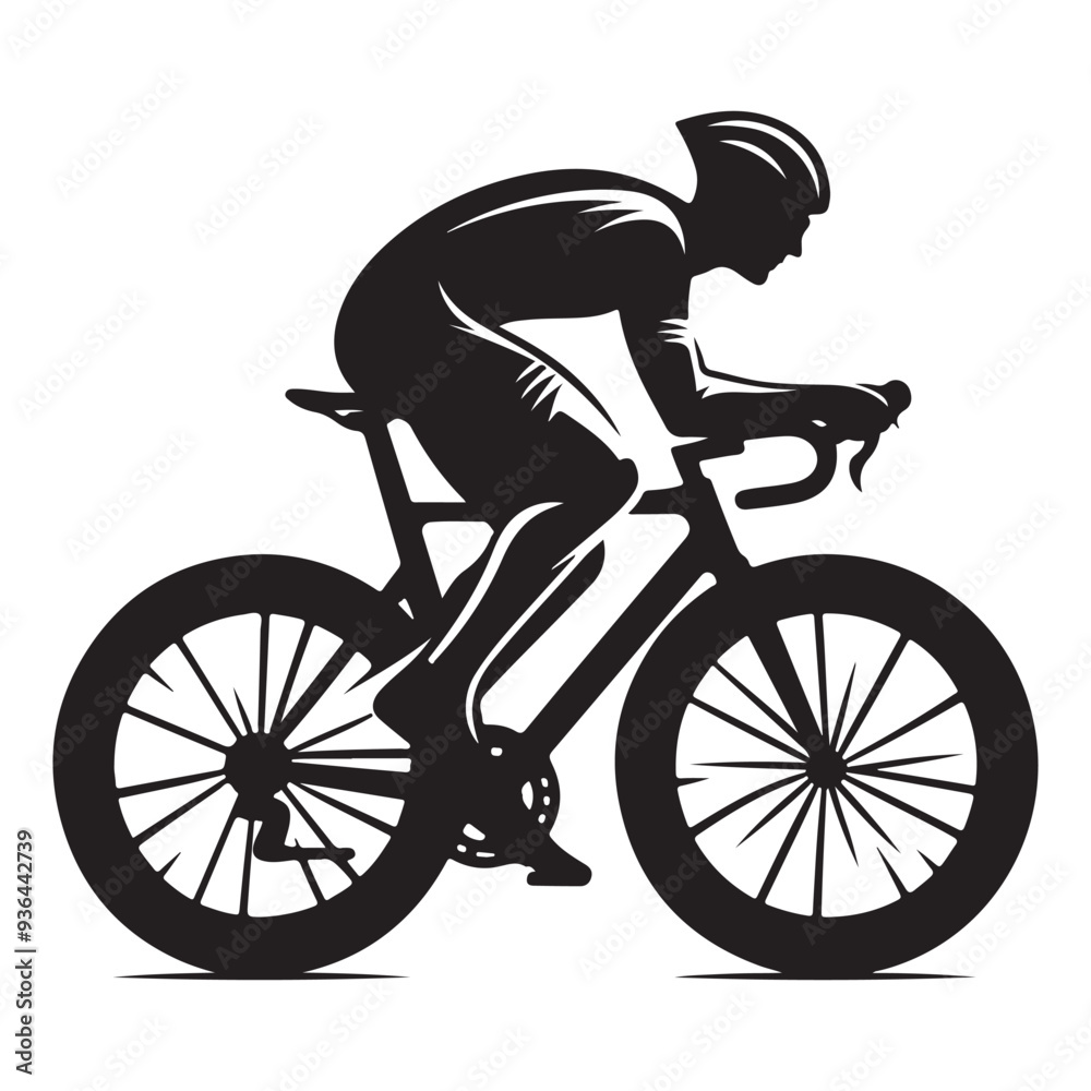 Fototapeta premium Cycling Theme, Vector Silhouette Of Road Cyclist Vector Silhouetted White Background