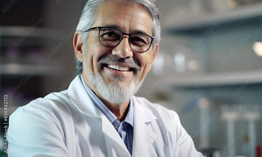 Portrait of a senior male scientist working in a laboratory. He is smiling and looking at camera. Portrait of a senior male scientist working in a laboratory. He is smiling and looking at camera.