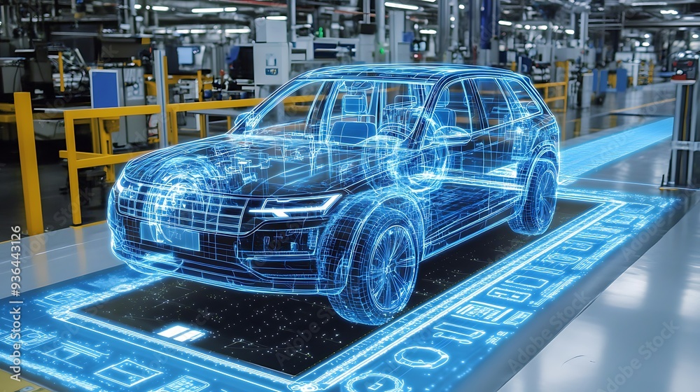A high-tech autonomous vehicle testing ground with holographic simulation tracks and digital safety features A high-tech autonomous vehicle testing ground with holographic simulation tracks and digital safety features