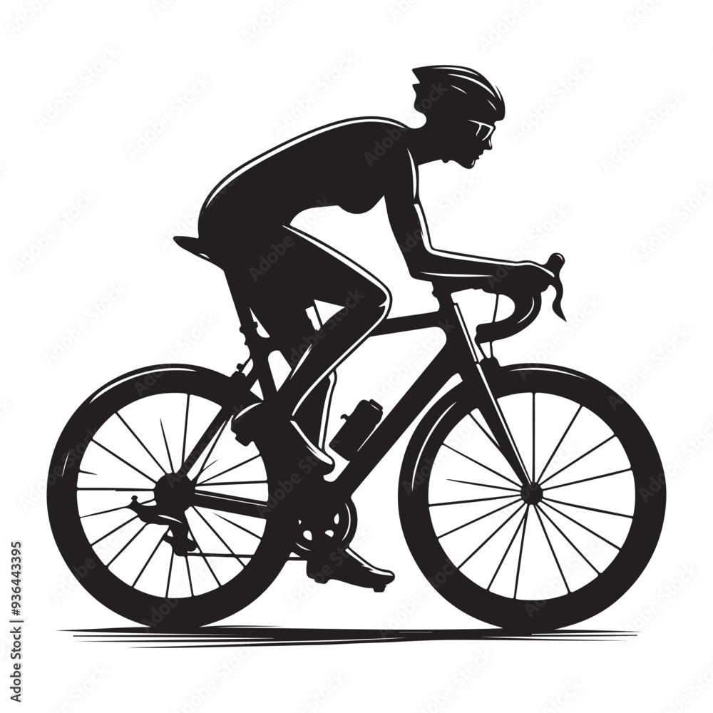 Naklejka premium Cycling Theme, Vector Silhouette Of Road Cyclist Vector Silhouetted White Background