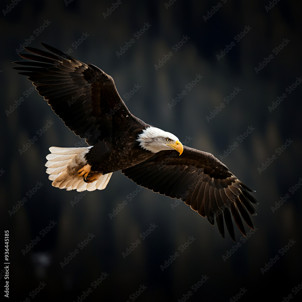 Fototapeta premium Bald eagle flying wing spread open