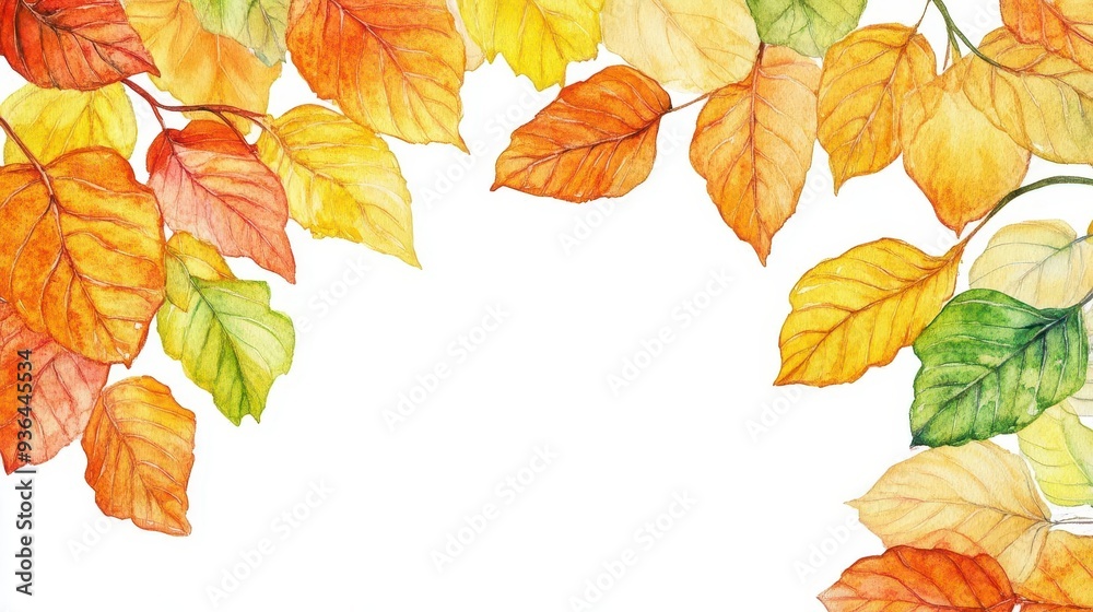 Obraz premium A watercolor masterpiece capturing the beauty of autumn foliage, with vibrant leaves that are perfect for leaf peeping