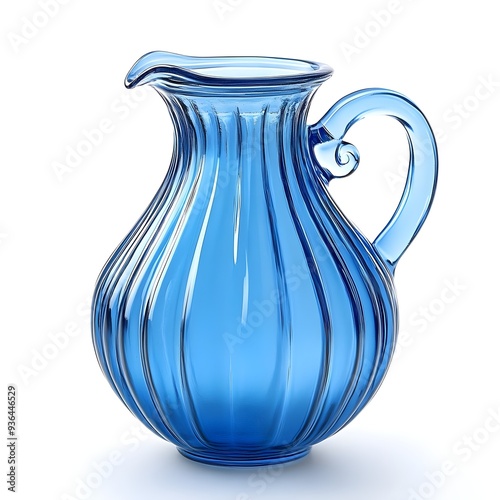 Blue Glass Pitcher with Elegant Handle. photo