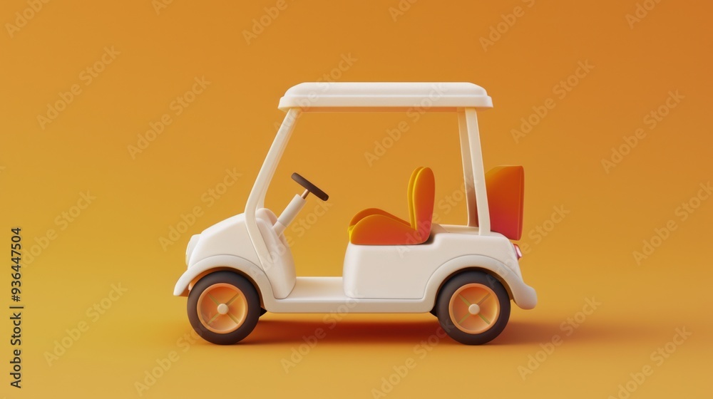 3D rendering of orange white golf cart cartoon 3D rendering of orange white golf cart cartoon