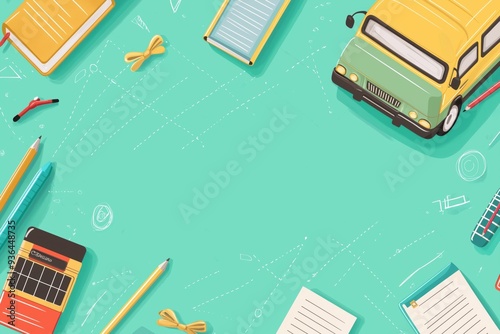 Colorful Illustration of Creative Workspace with School Supplies
